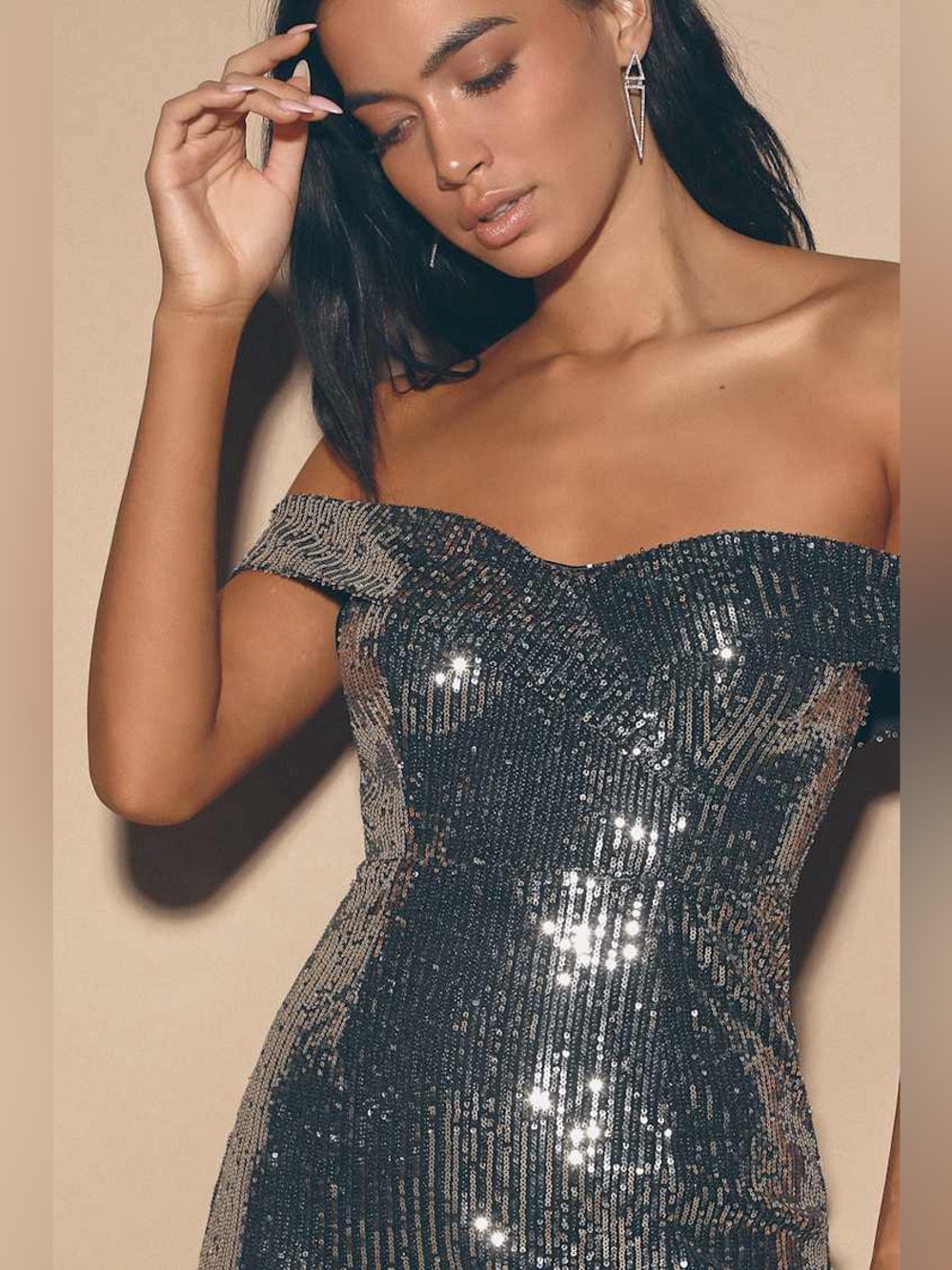 Lulus Once in a Lifetime Silver Sequin Off-the-Shoulder Mini Dress Size Small - Picture 2 of 11